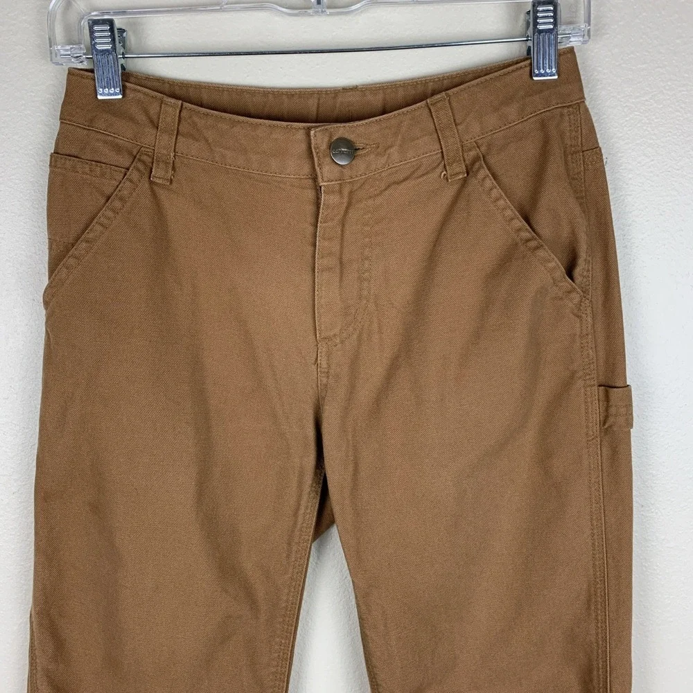 Carhartt Youth Size 12 Pants Carpenter Tan Brown Adjustable Waist Pockets Canvas